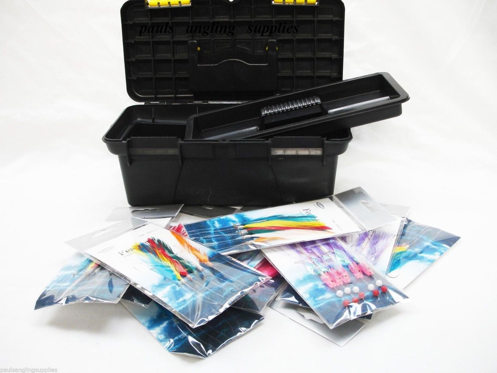 Beach Fishing Handy Tackle Box & 10 Assorted Sea Fishing Lure Rigs Hooks Line