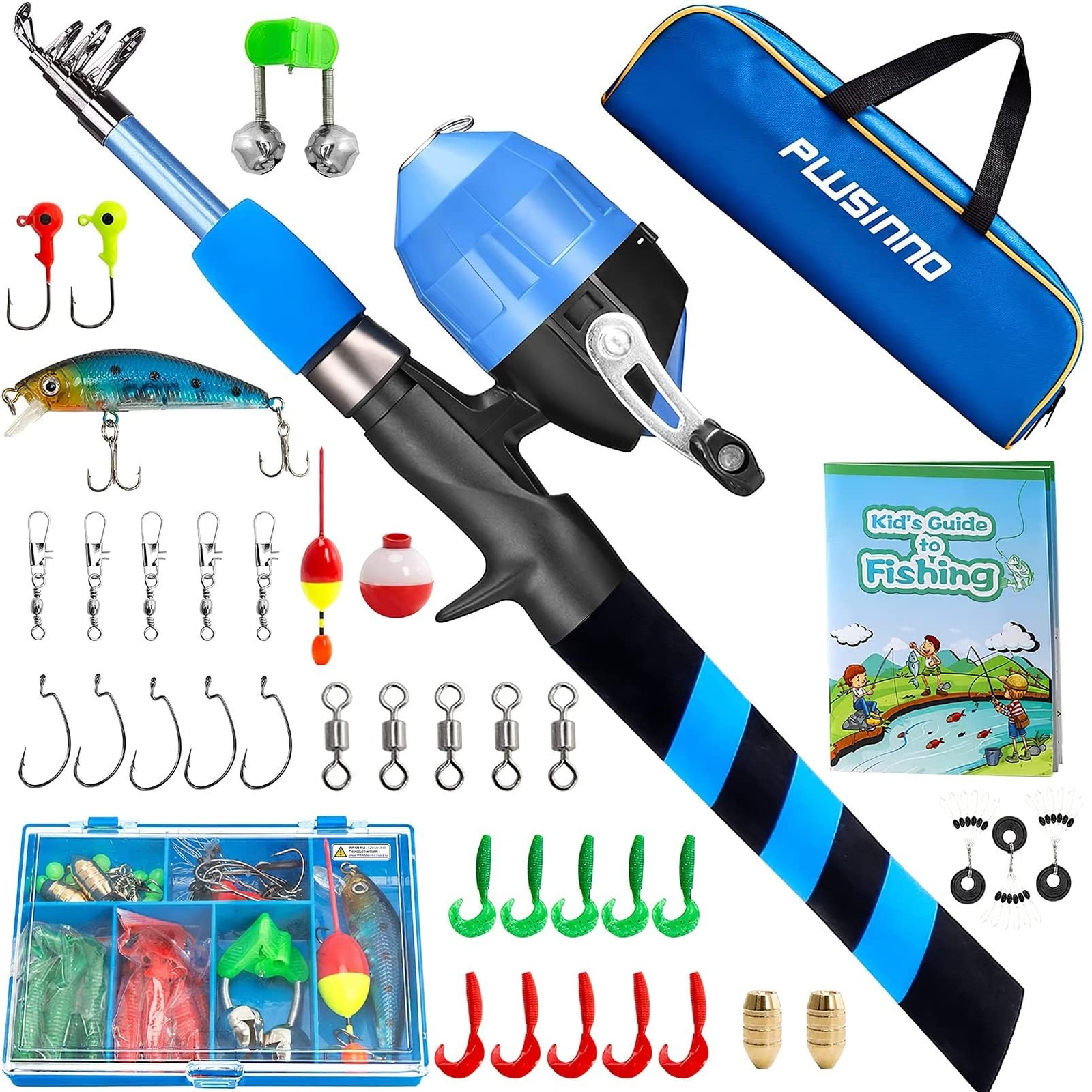 PLUSINNO Kids Fishing Pole, Portable Telescopic Fishing Rod and Reel Combo Ki…