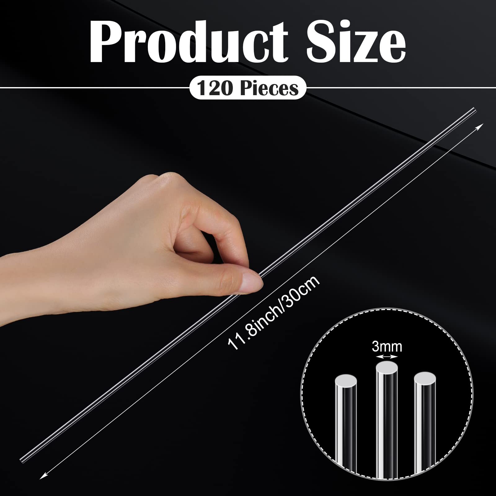Clear Acrylic Rods 12 Inch 1/8 Inch Diameter Round Sticks for DIY Craft 120PCS