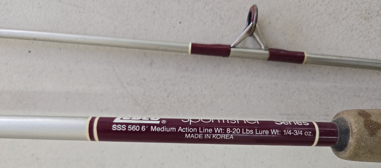 Vintage Zebco Sportfisher SSS 506 6′ 2PC White Medium Action Spinning Rod