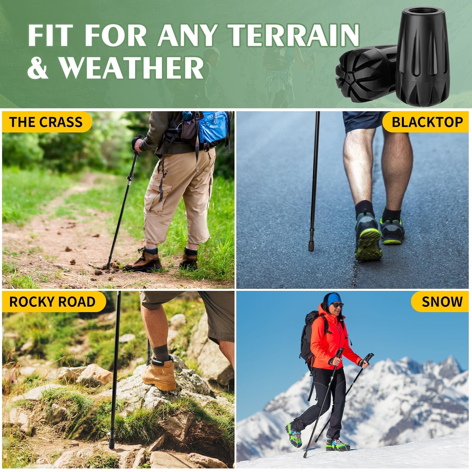 Durable Replacement Rubber Tips for Trekking Poles – Universal Black