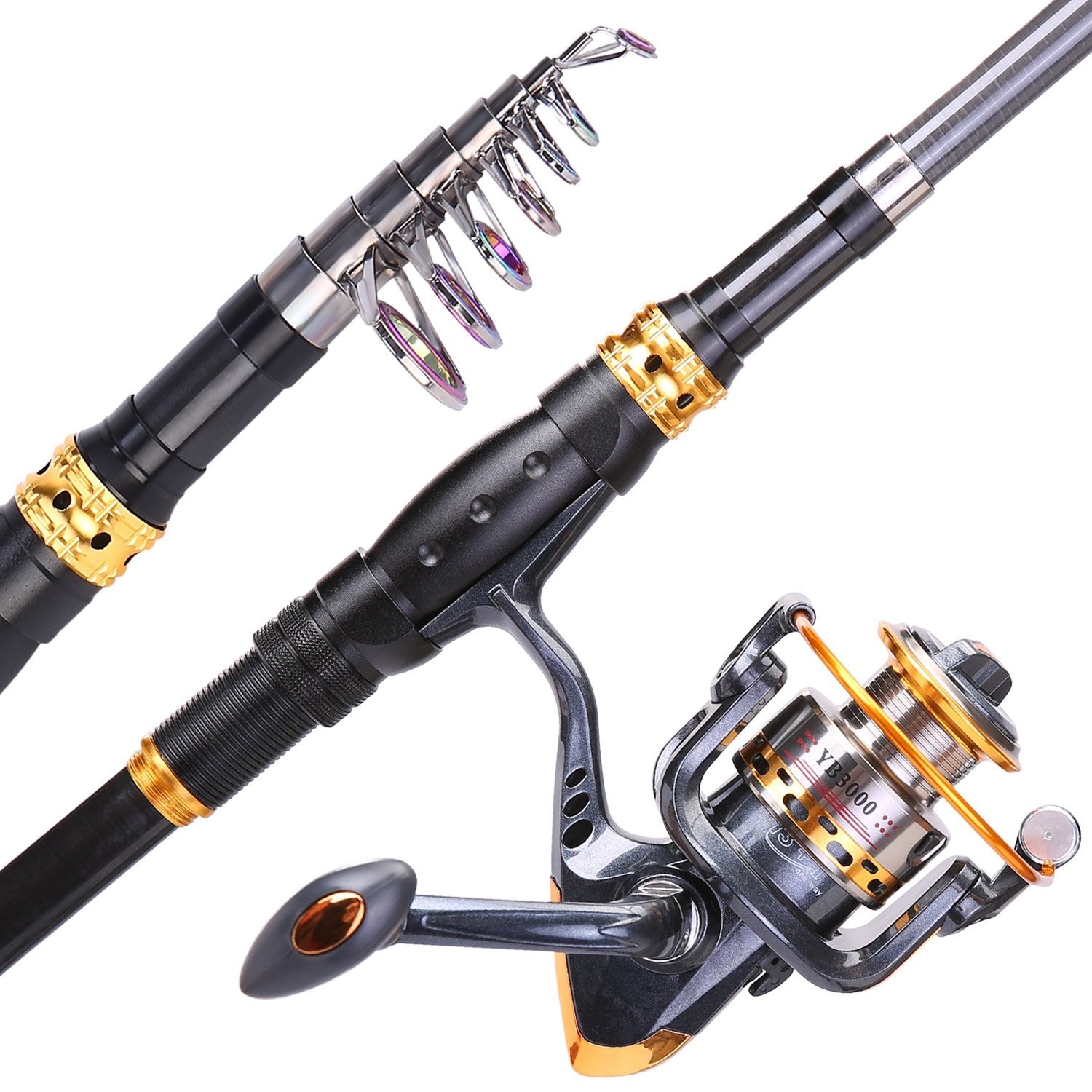 Sougayilang Fishing Rod Reel Combos Carbon Fiber Telescopic Fishing pole with…