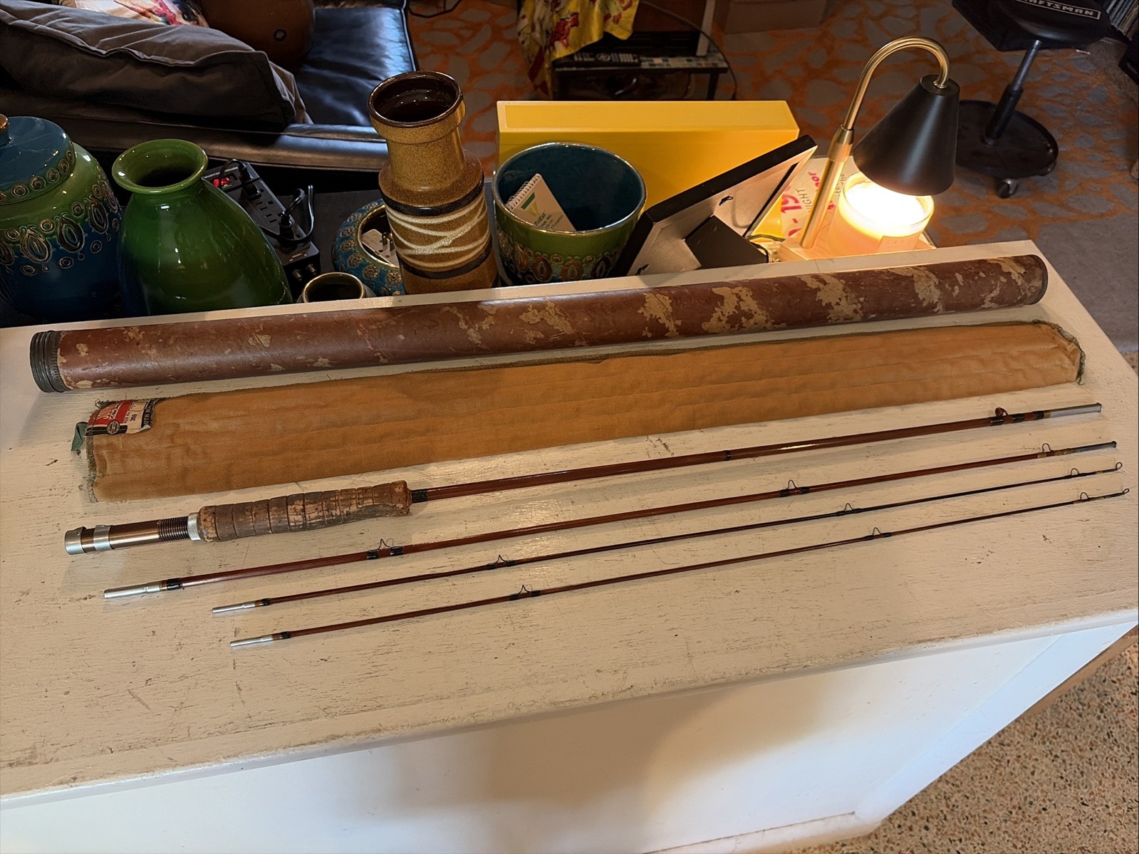 Vintage South Bend 4-Piece Bamboo Fly Fishing Rod Sleeve & Tube 359 8 1/2’