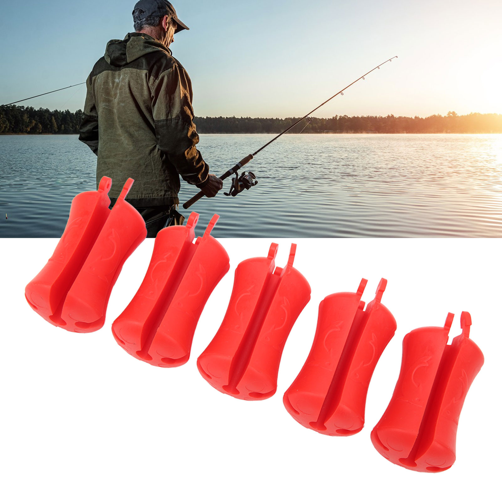 (Red)5PCS Portable Fishing Rod Fixed Ball Silicone Reusable Fishing Rod CH