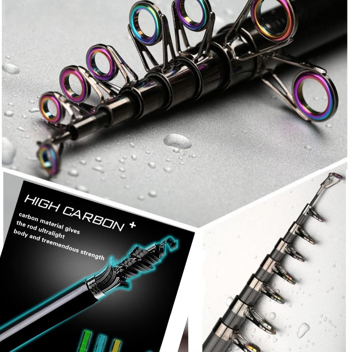 New Portable Fishing Rod 99% Carbon Fiber with Fluorescent Rod Tip, Teles…