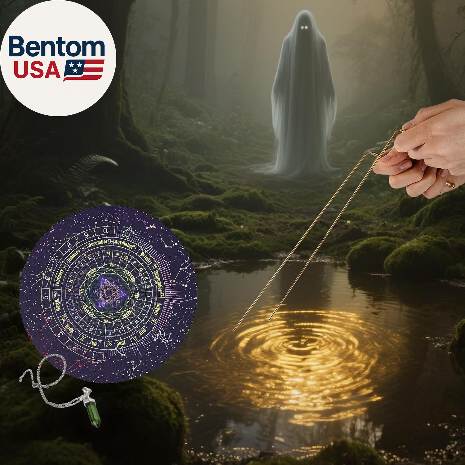 99.9% Pure Copper Dowsing Rod Kit – 2Pcs Divining Rods + Gemstone Pendulum + Div