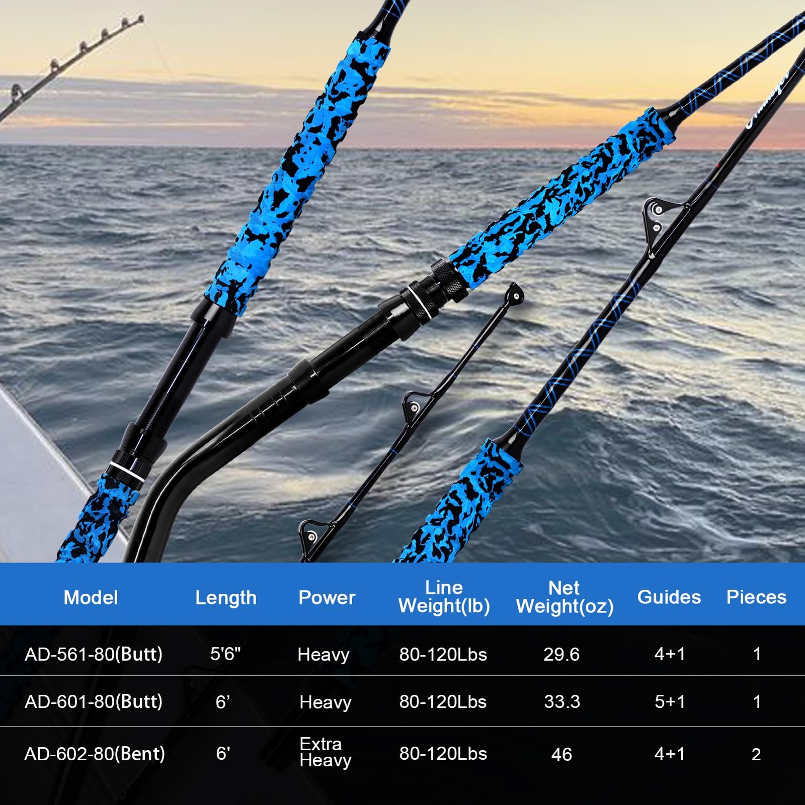 Fiblink Saltwater Offshore Trolling Rod Big Game Rod Conventional Boat Fishin…