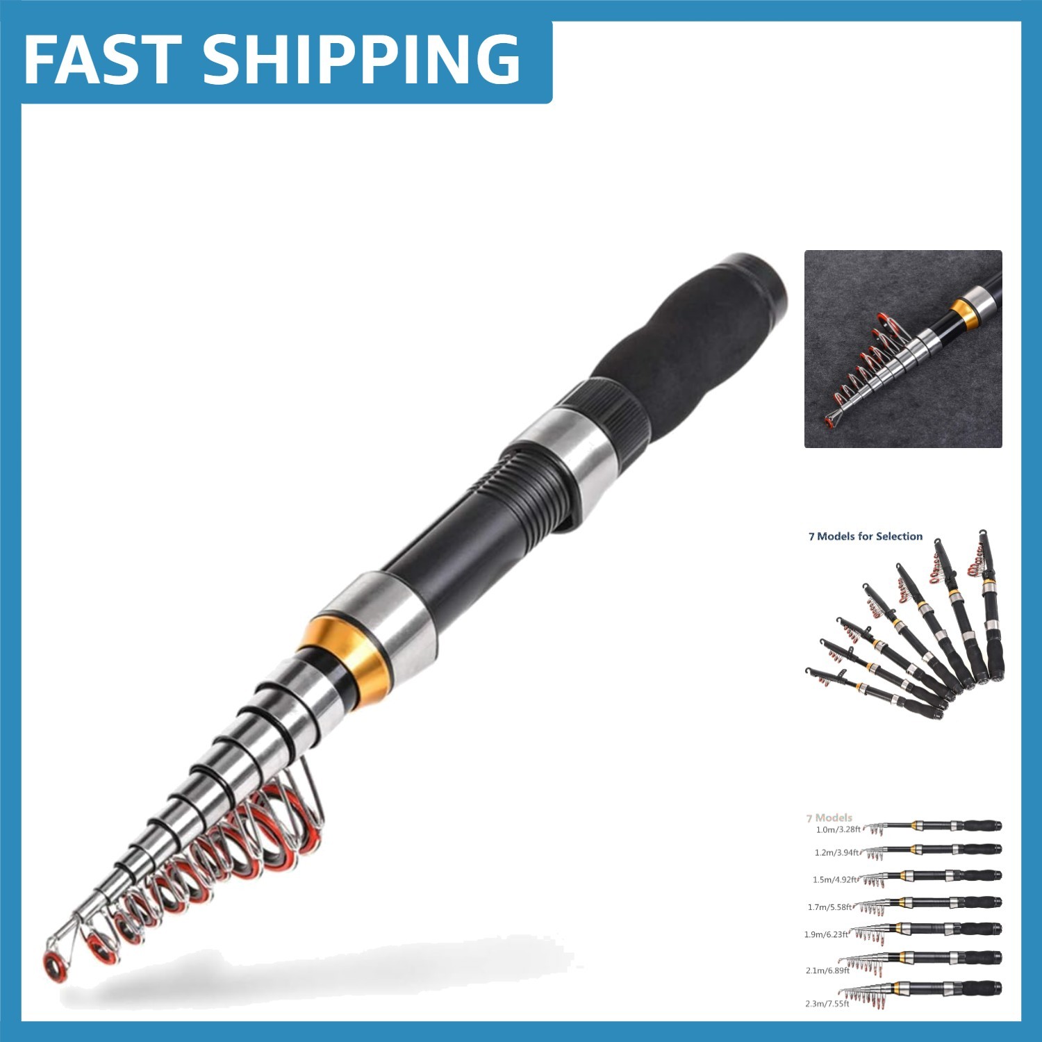 Compact 6.89ft Telescopic Fishing Rod – Lightweight, Fast Action for All Anglers