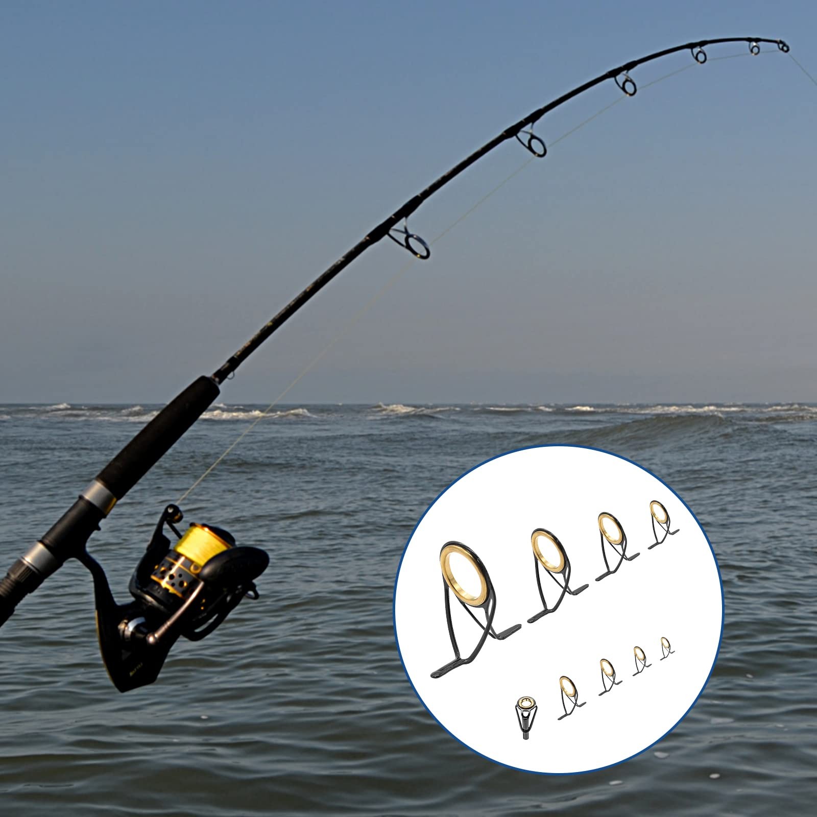 9 Pieces Fishing Rod Repair Kit, Double Legs Fishing Rod Guides Rings, Stainl…