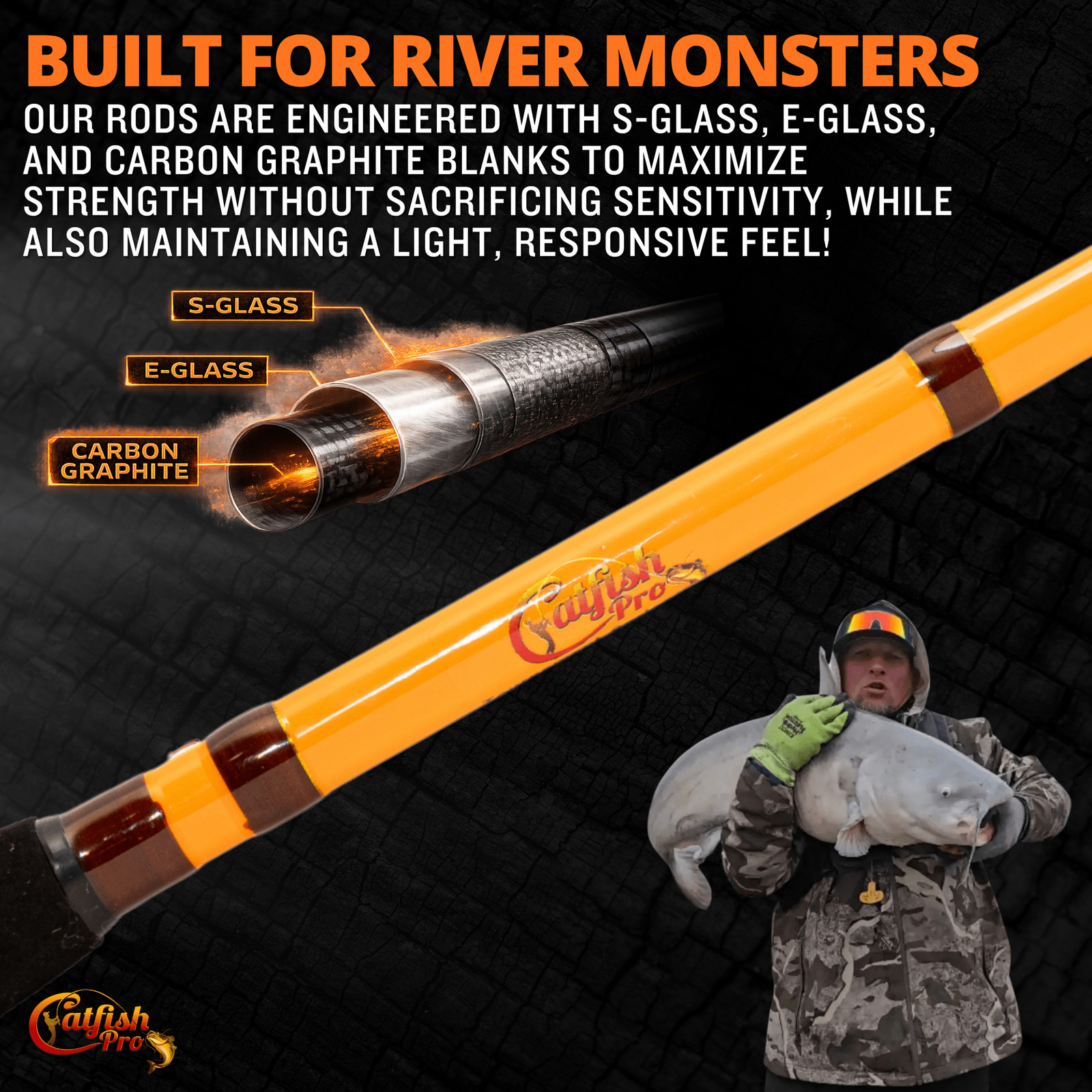 Catfish Pro Tournament Series 7’6″ Spinning Rod Glow Tip