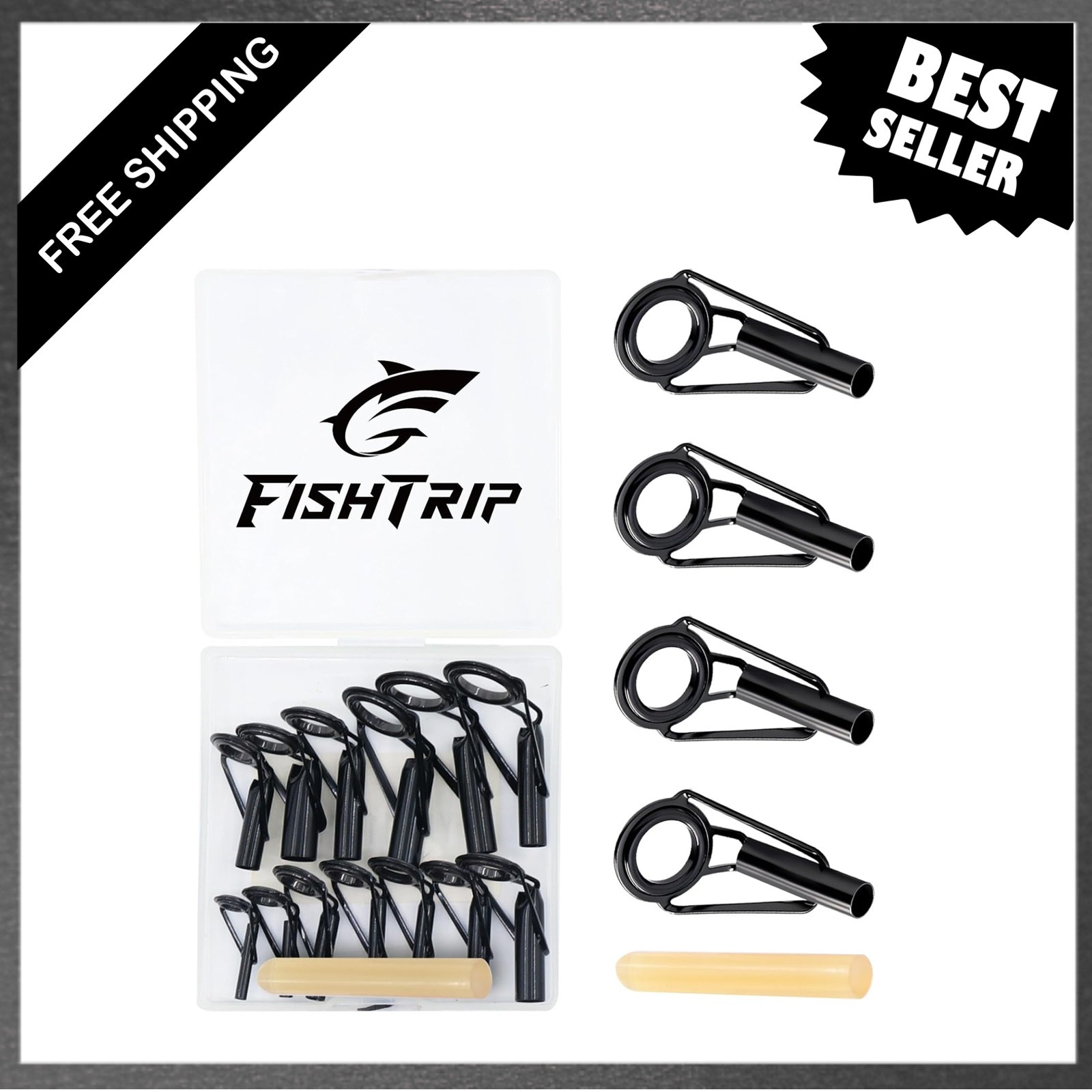 Fishing Rod Tip Repair Kit Stainless Steel Ceramic Guides Ring Replacement Set