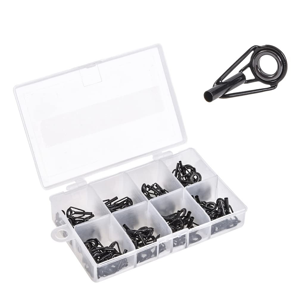 80 PCS Fishing Rod Tip Repair Kit Stainless Steel Ceramic Black 8 Sizes