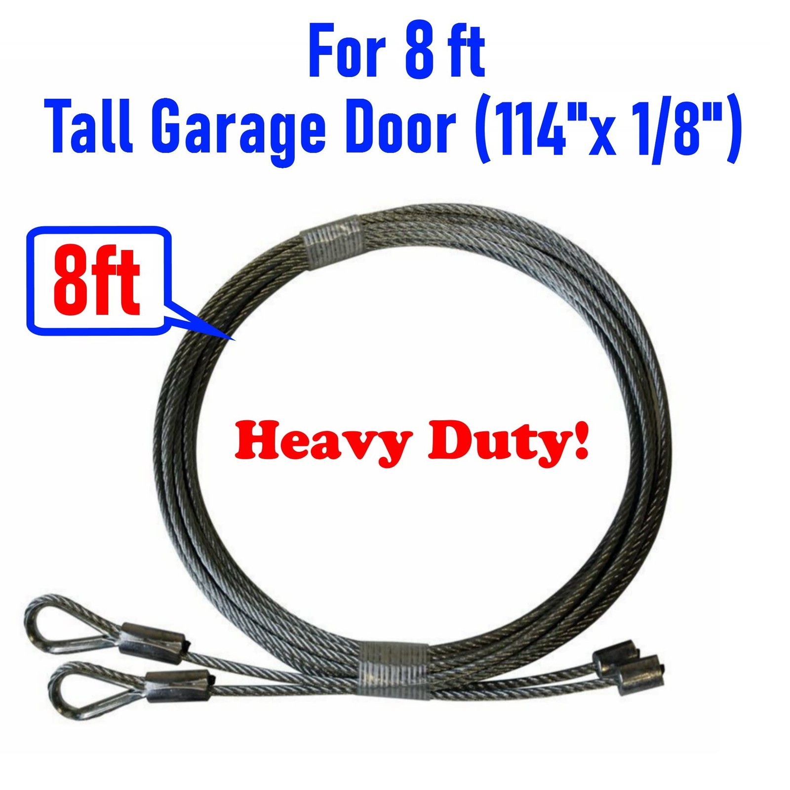 Garage Door Cables 1/8″ Pair Torsion Spring (7ft, 8ft, 9ft, 10ft,11ft,12ft) (…