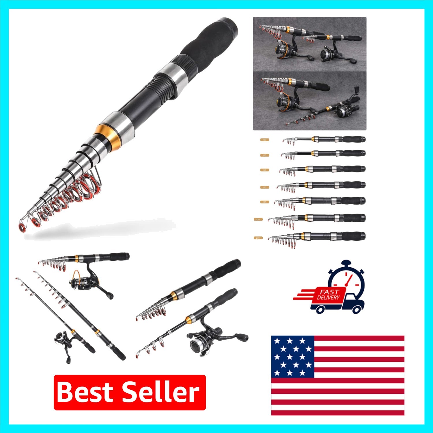 Telescopic Fishing Rod 1.0m-2.3m, Comfortable Cork Grip For Easy Casting