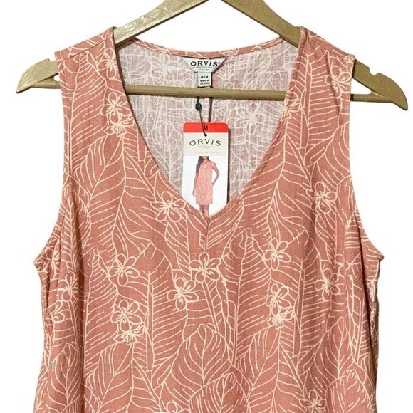 Orvis Dusty Red Linen Blend Floral Tank Dress M NWT VNeck Pocket Sleeveless Knee