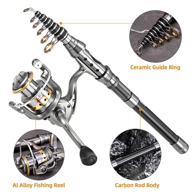 Carbon Fiber Telescopic Fishing Rod Travel Spinning Pole Sea Freshwater Portable