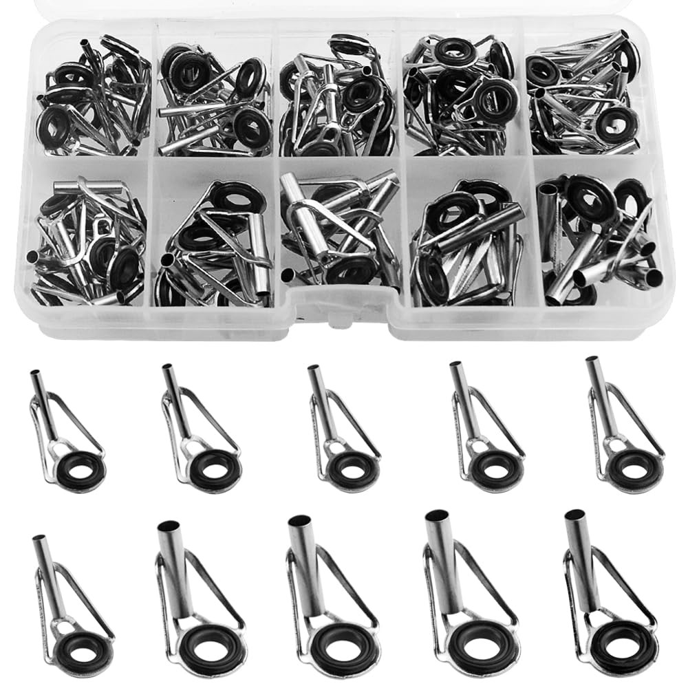 80 Pcs Rod Tip Repair Kit Fishing Rod Tips Replacement Guide Rings Pole Eyelets