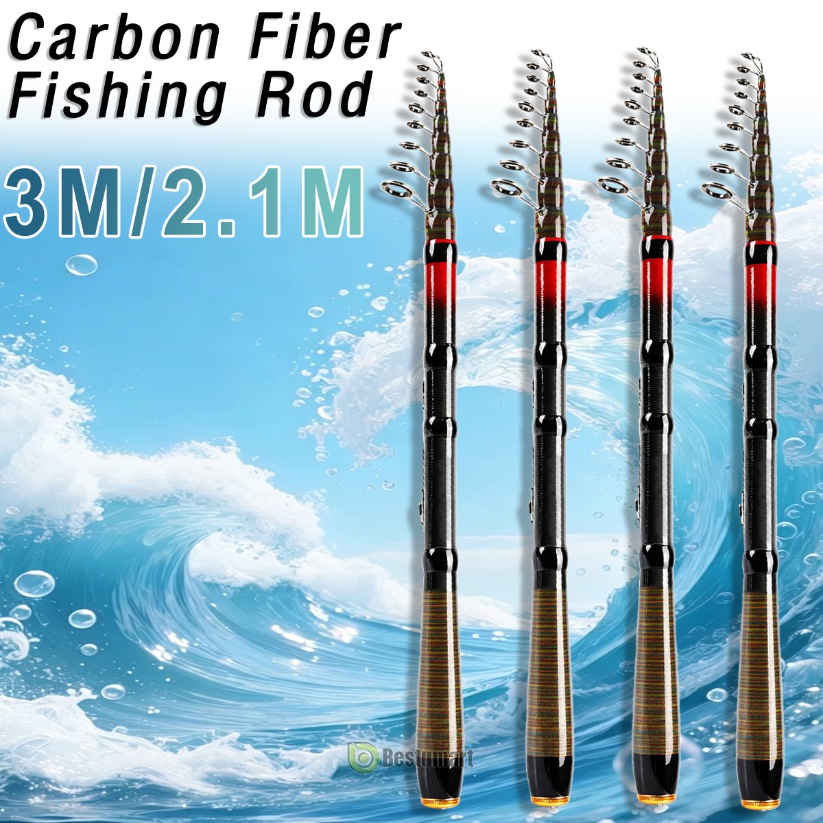 2/4X Carbon Fiber Telescopic Fishing Rod Spinning Pole Sea Saltwater Freshwater