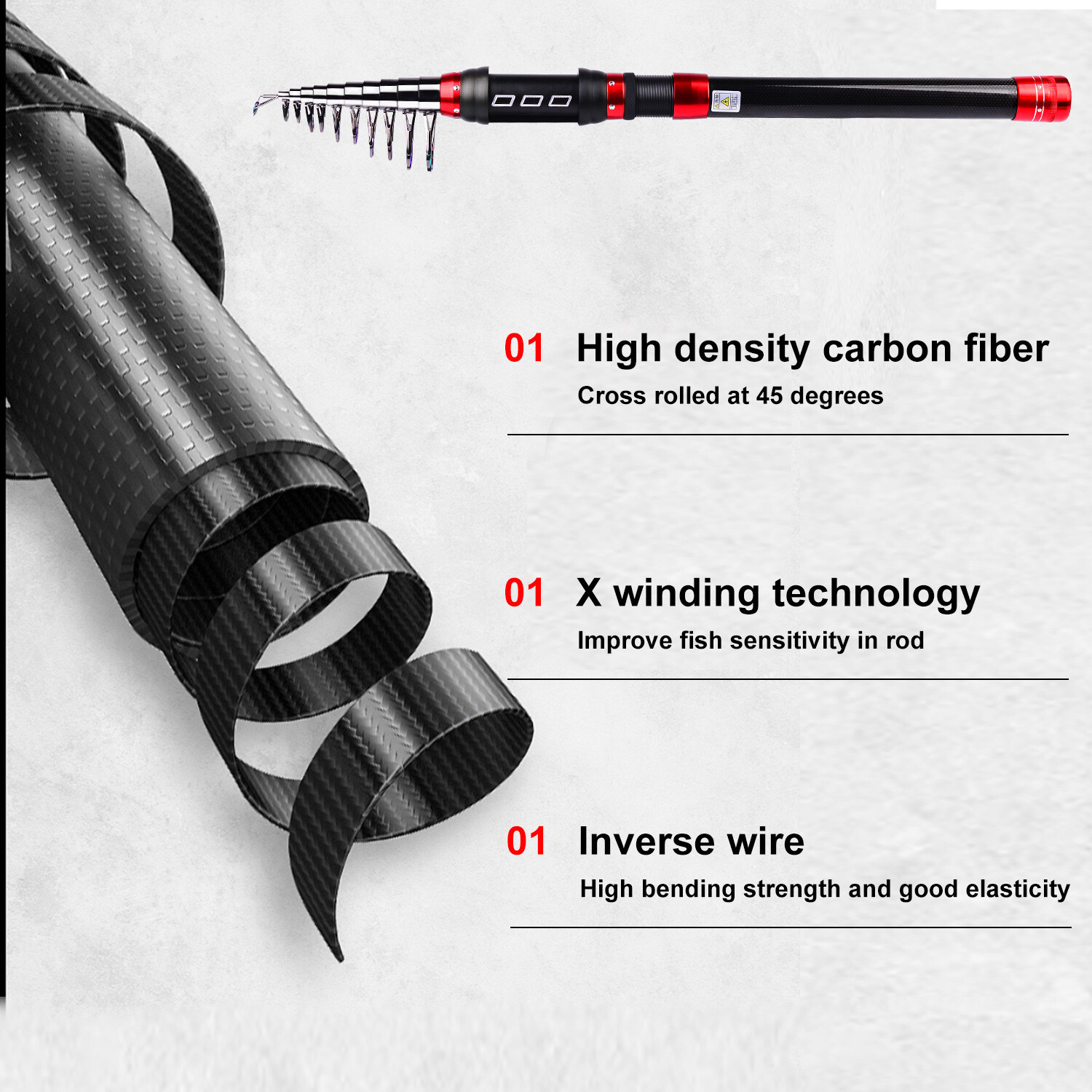 1.8-3.6M ultrashort Telescopic Fishing Rod Carbon Fiber Travel Sea Spinning Pole