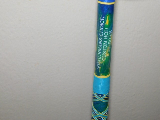 CUSTOM SPINNING ROD MAHI BLUE GREEN YELLOW MARBLE 25-50 LB FUJI GUIDES 7′ NEW