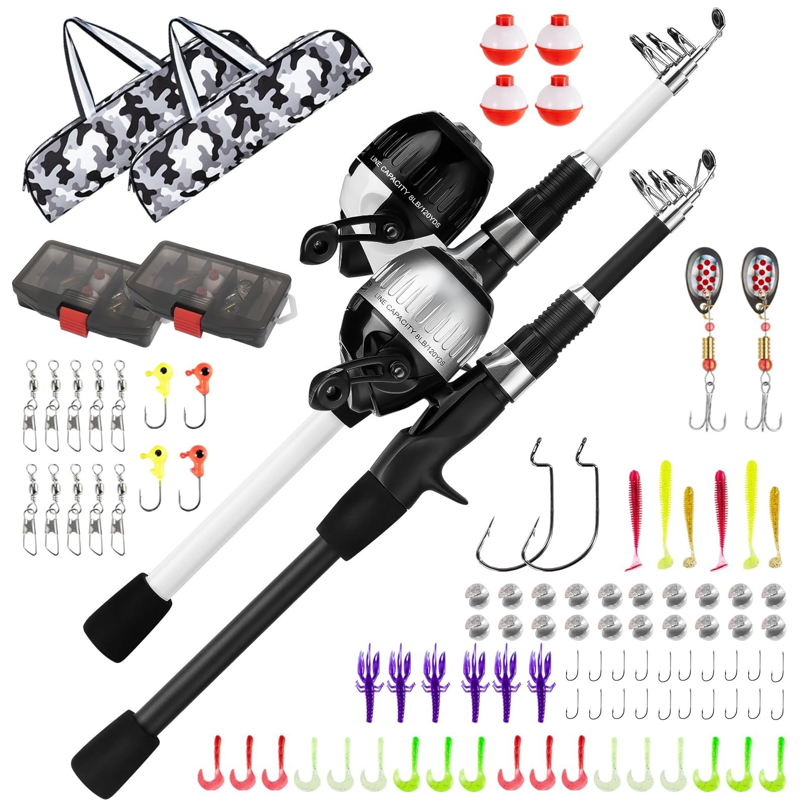 WIDDEN Kids Fishing Pole, Youth Fishing Rod and Reel Combo – Telescopic Porta…