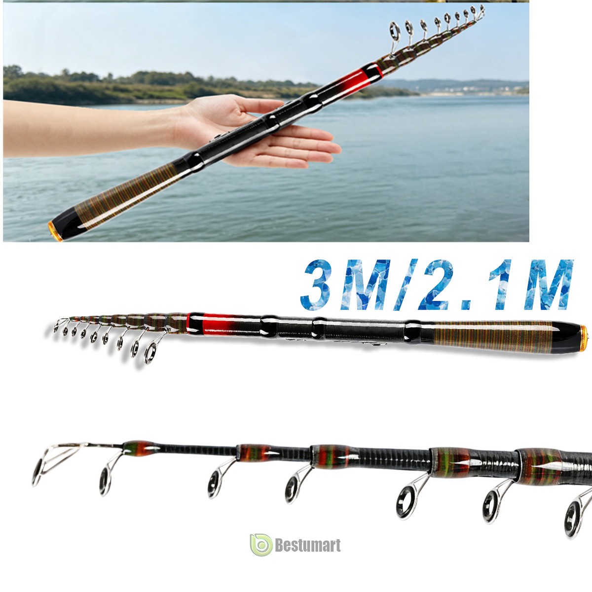 3.6M Fishing Rod Ultralight Carbon Fiber Telescopic Portable Sea Spinning Pole