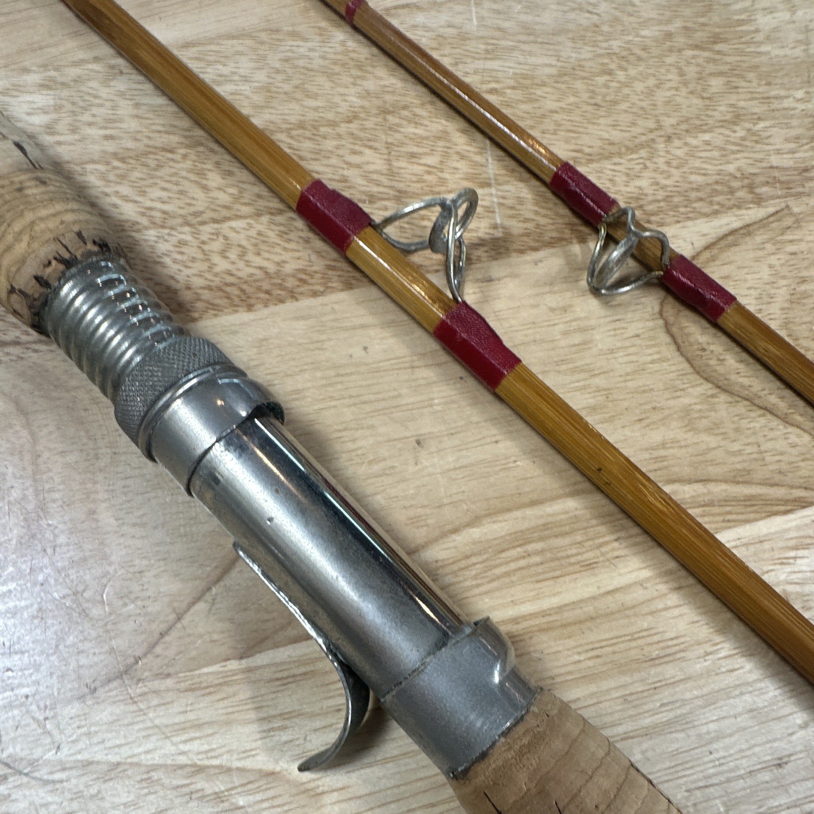 Vintage 3-Piece Bamboo casting Rod 5 ft Cork Metal Reel Seat refurbished
