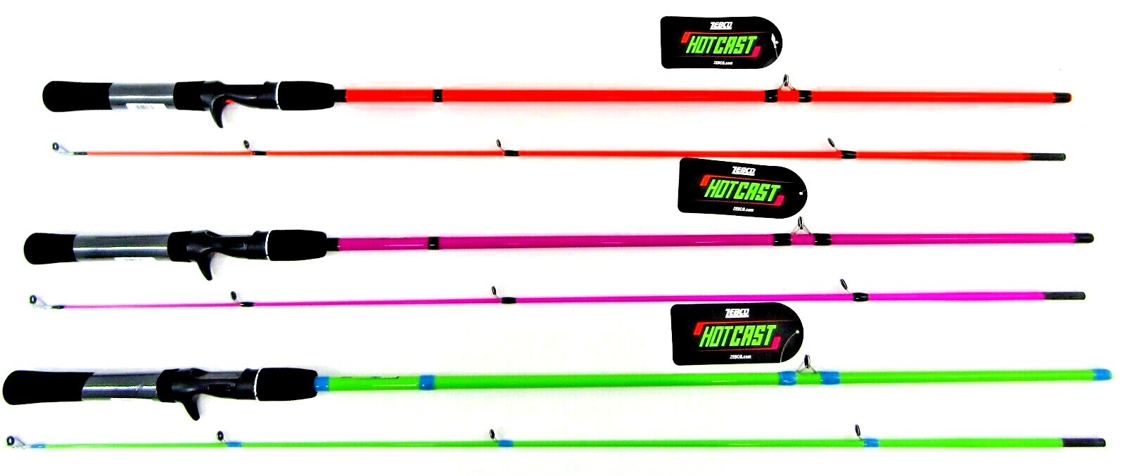 ZEBCO HOT CAST SPLASH 6’6″ HOT ORANGE, HOT PINK, HOT CHARTREUSE SET OF 3 RODS