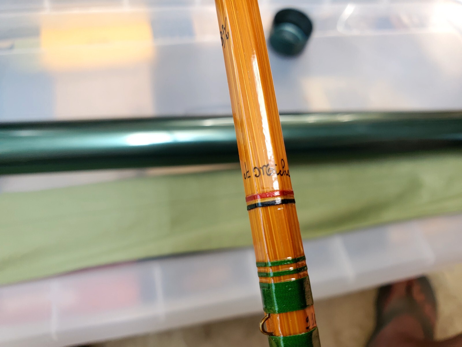 New Pezon Et Michel Bamboo Rod FRANCE 8’6″ 2pc w/2Fighting Buttons-tube-Sock