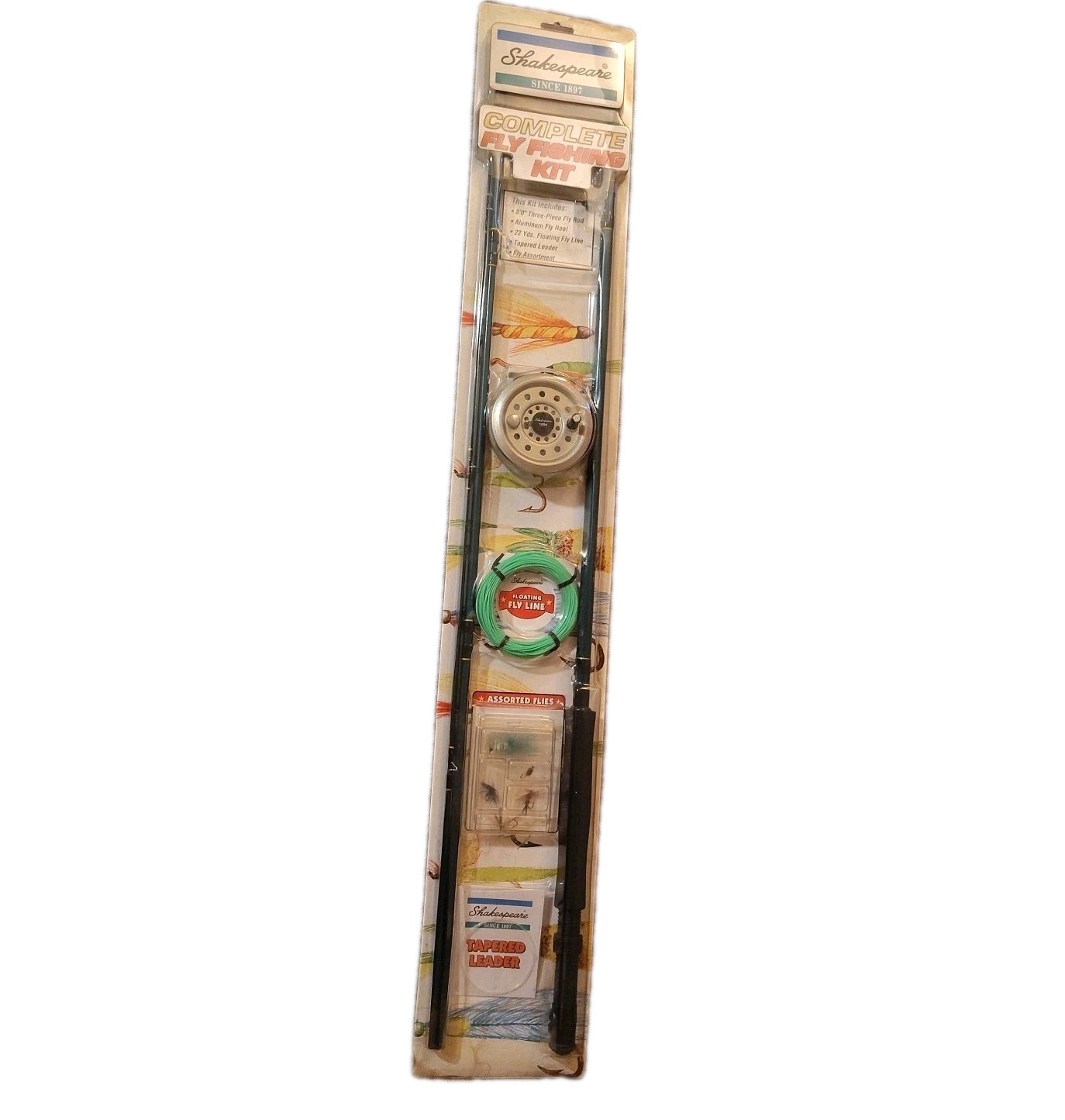 New Vintage Sealed Shakespeare Complete Fly Rod Fishing Kit 8Ft & Accessories