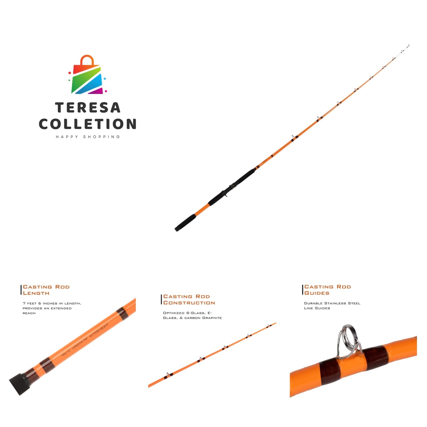 Heavy-Duty 7’6″ S-Glass Casting Rod – Ideal for Nocturnal Catfishing Adventures
