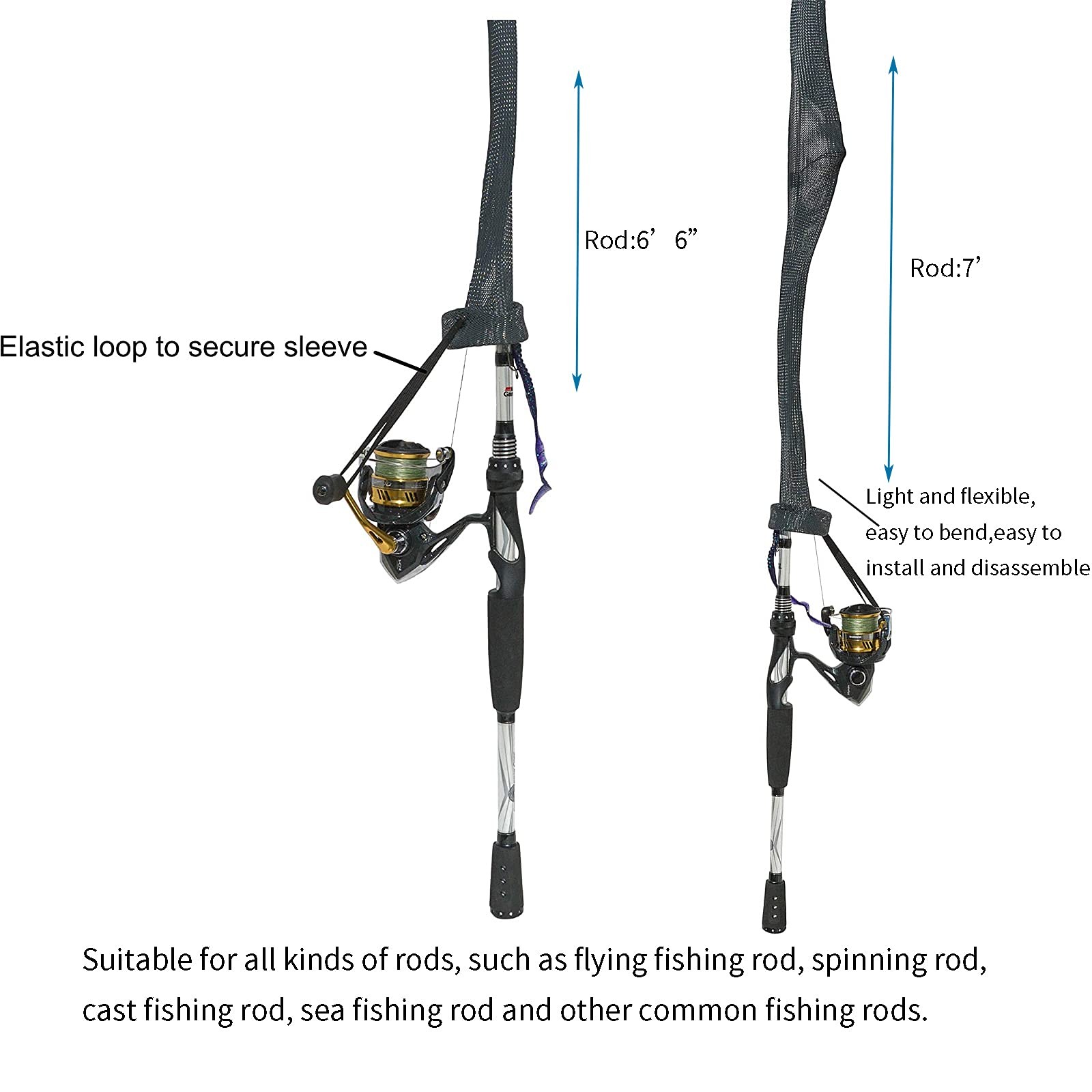 Witwatia Fishing Rod Cover, 7 Pack Sleeve Socks Pole Large, black