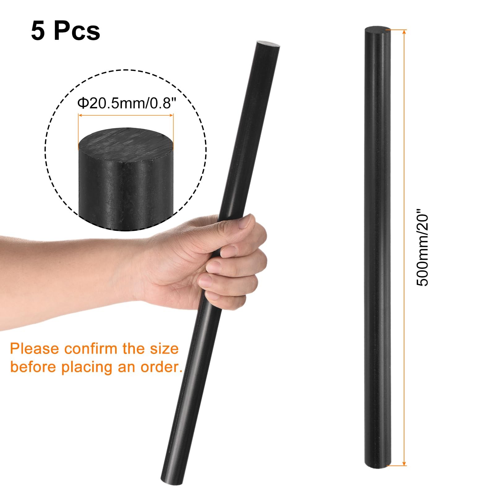 uxcell 5 Black ABS Rods 500mm