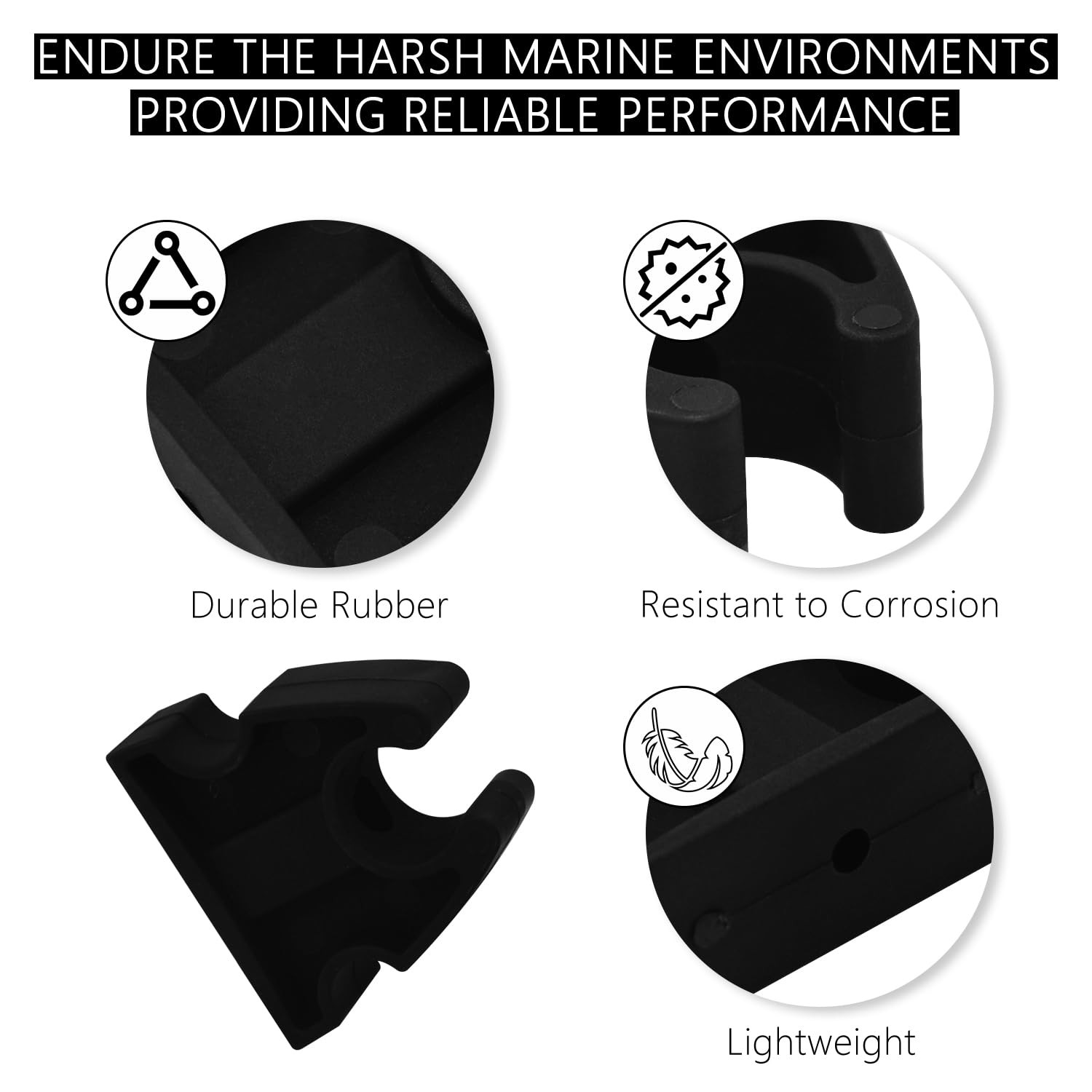 UPTTHOW 2Pcs Rubber Pole Light Storage Clips for Boat to Hold 3/4 black