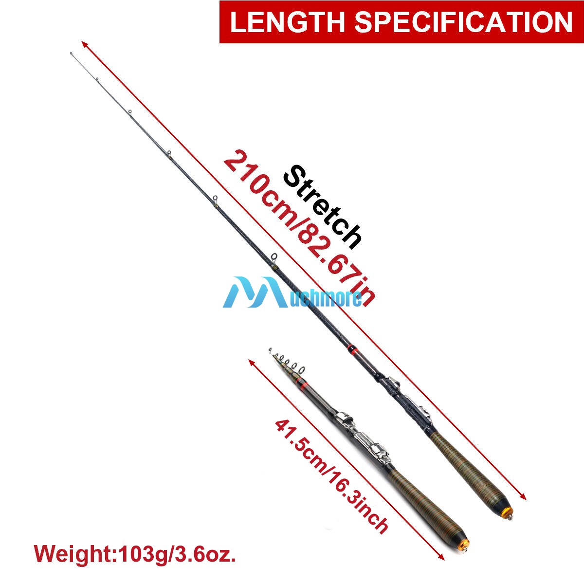 2.1m 3.0m 3.6m Heavy Duty Fishing Rods Telescopic Travel Sea Spinning Pole+Pouch