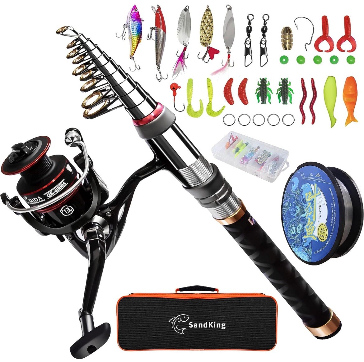 Fishing Rod/Pole Kit SandKing With Bait, Line, Reel, And Rod