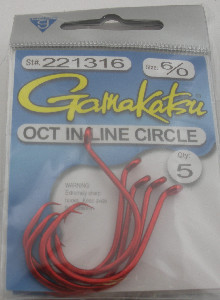 Gamakatsu 221316 6/0 Red Octopus Circle Hooks 6CT