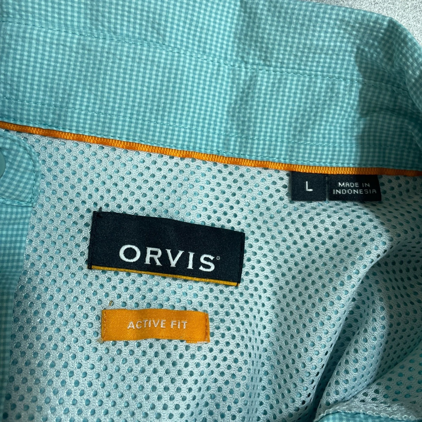 Orvis Men’s L Active Fit Short Sleeve Button-Up Shirt Outdoor Blue F1351