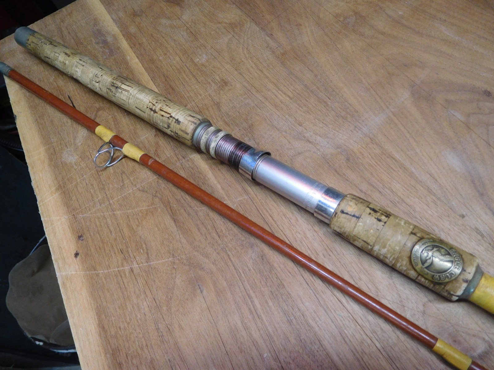 Vintage Wright & McGill 2pc, 8ft, med. action , Glass Spinning Rod, USA Made