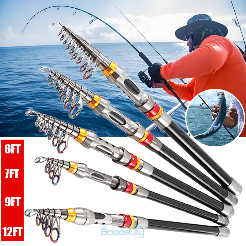 Fishing Pole Spinning Rod Carbon Fiber Telescopic Portable Saltwater Freshwater