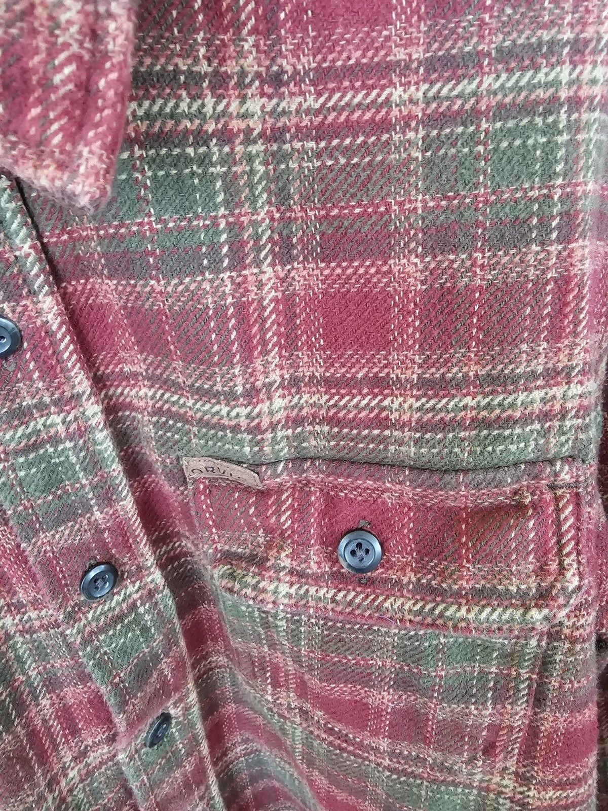 Orvis Red Plaid Shacket Shirt Thick Flannel Men’s Large