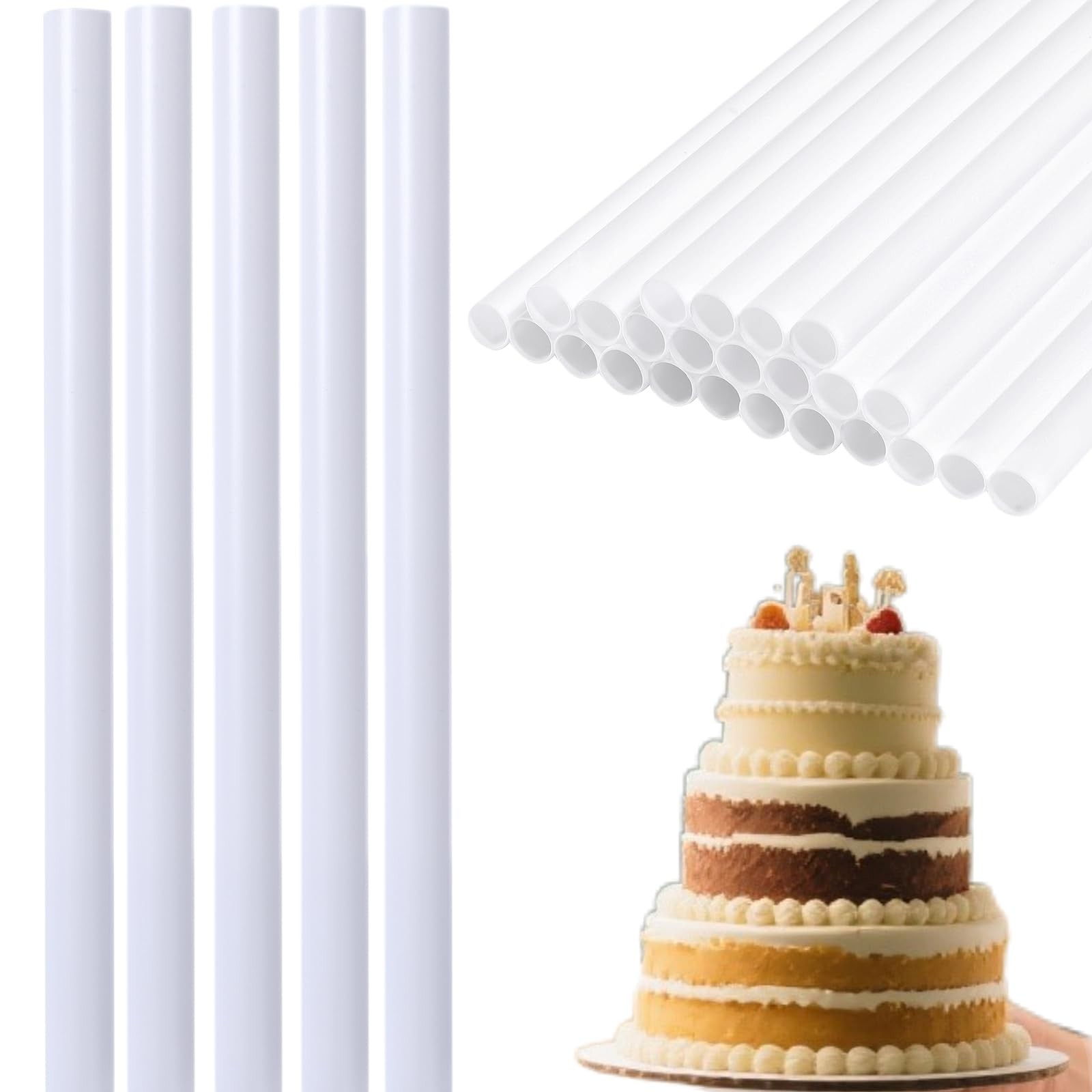 15 PCS White Plastic Cake Dowels Rods Tiered Support 0.47×11.81 Inch Baking