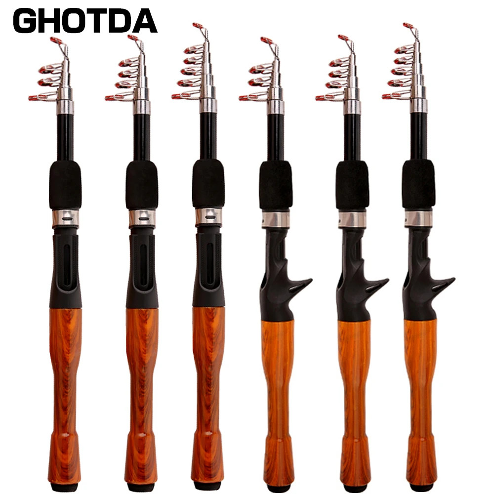 Telescopic Fishing Rod 1.3 m Carbon Fiber Mini Fishing Pole Black & Wood Color