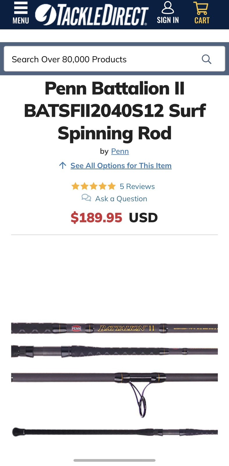 Penn BATSFII2040C12 Battalion II Surf Rod 12′ 2pc Heavy Moderate