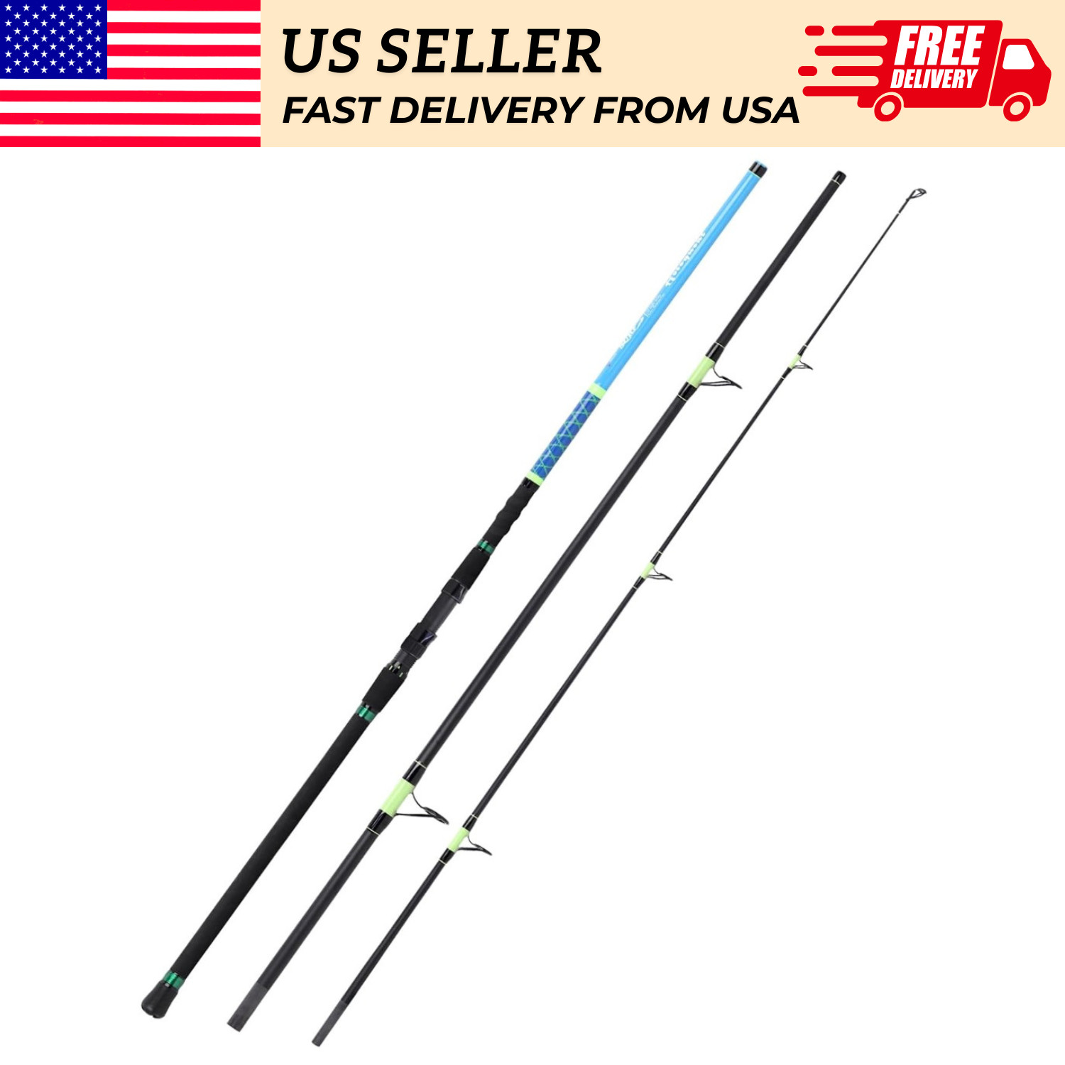 Fiblink 10’6″ Surf Fishing Rod 3 Piece Carbon Fiber Spinning Saltwater Travel