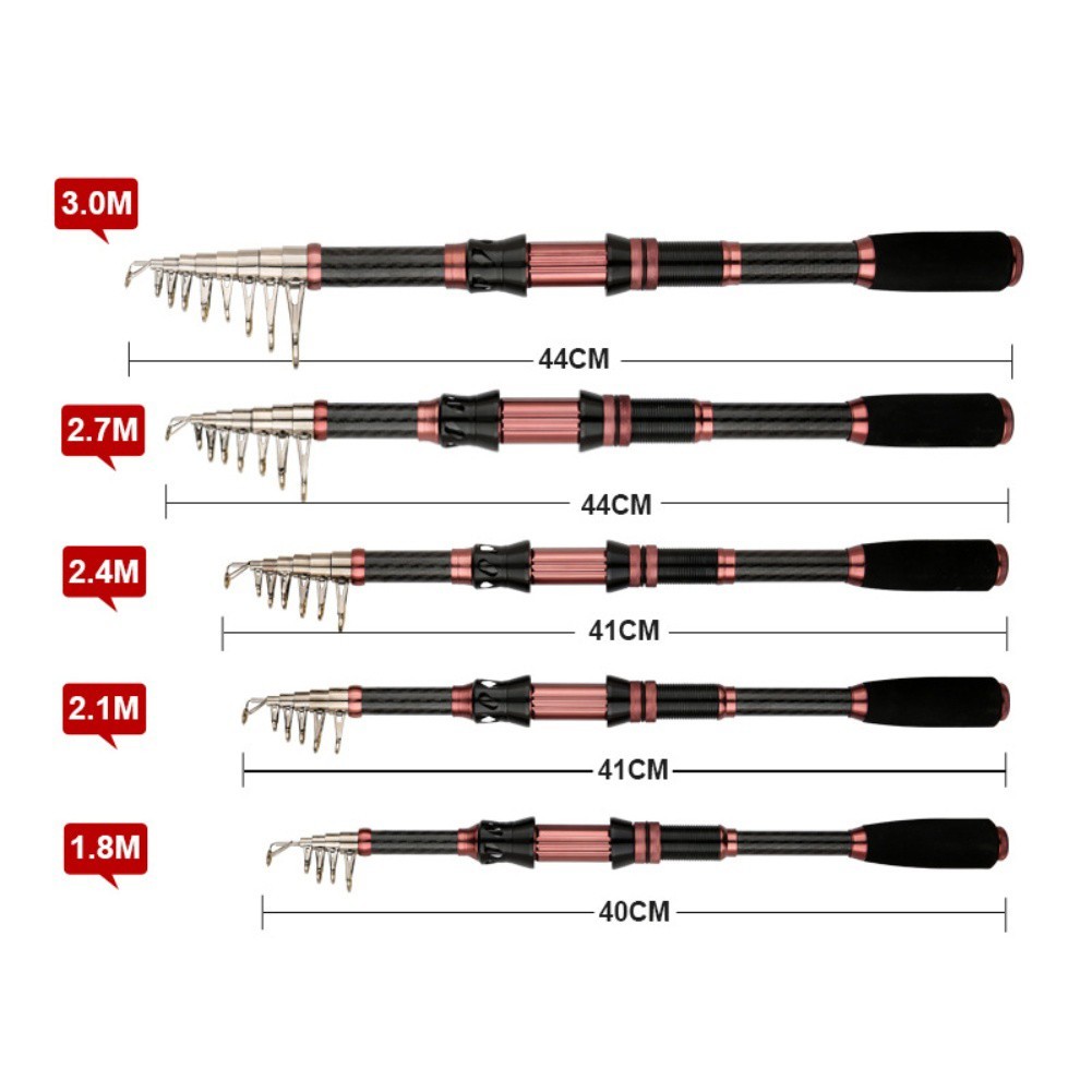 Sea Fishing Rod Carbon Fiber Shrink 180cm Black Pink with Reinforced Reel Seat