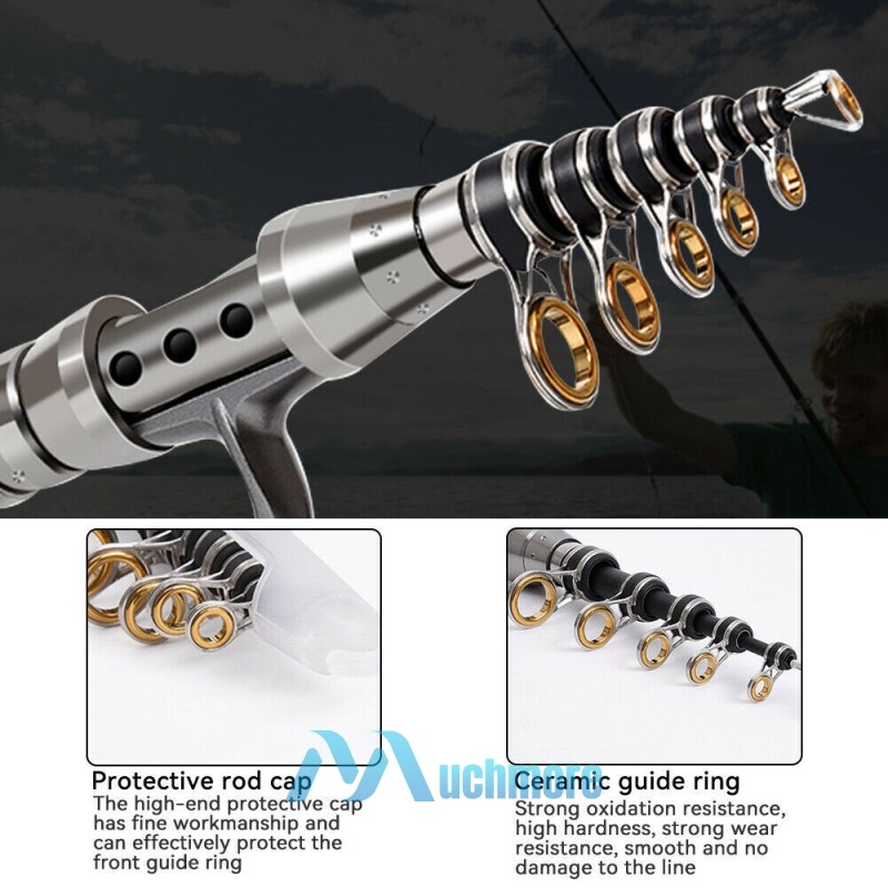 Carbon Fiber Telescopic Fishing Rod Reel Combo w/ Lures Sea Saltwater Freshwater