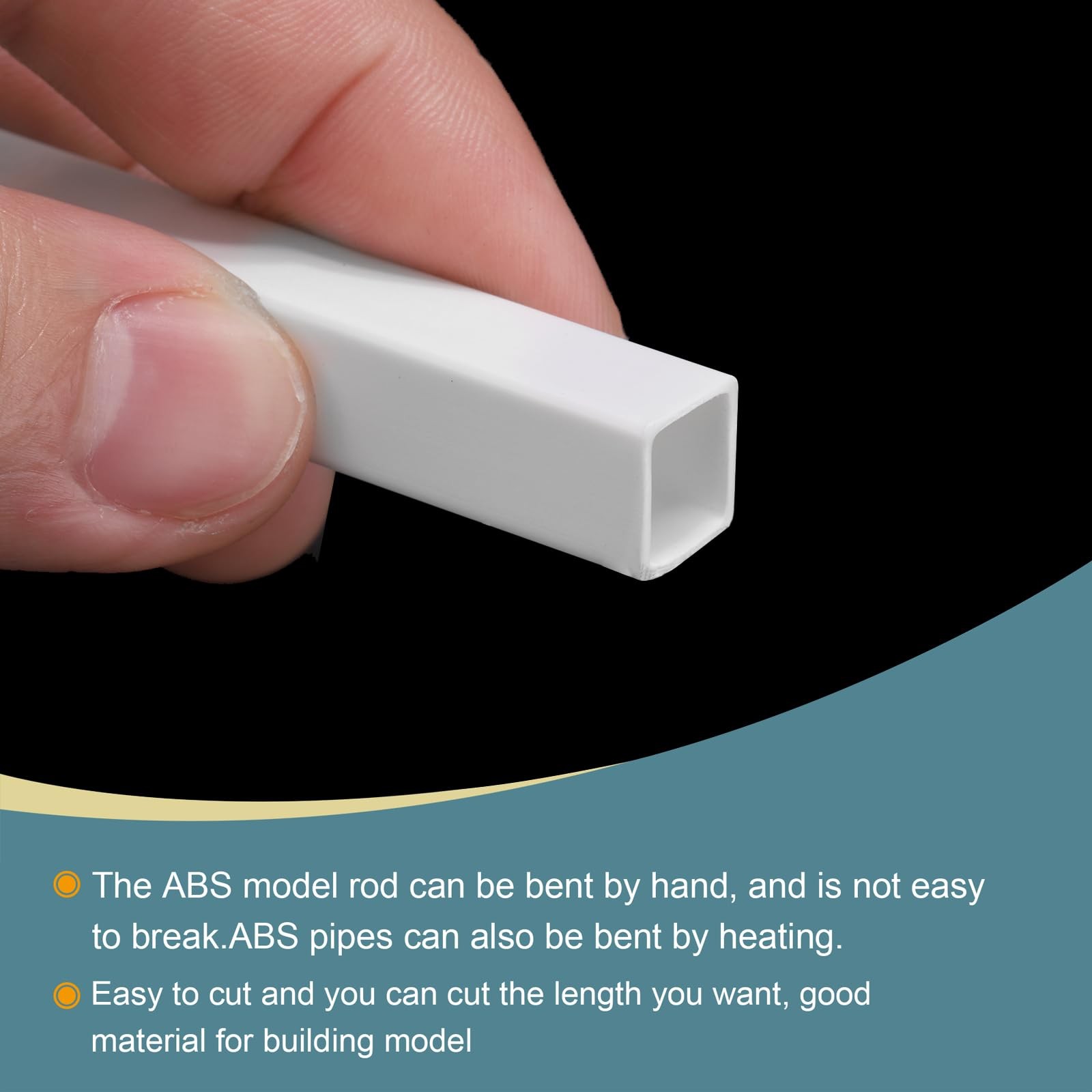 5pcs 20 Inch Plastic Model Tube ABS Solid Square Bar 0.4×0.4 Inch White