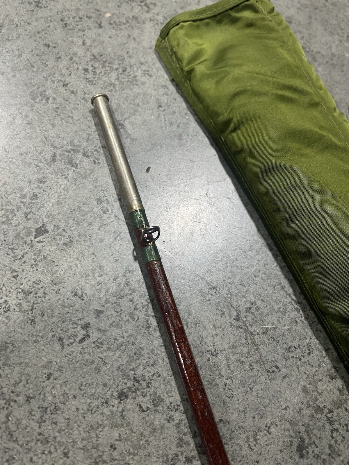 Vintage Montague Hologlass 7’6” Fly Rod w/cloth Sleeve & Aluminum Tube Case