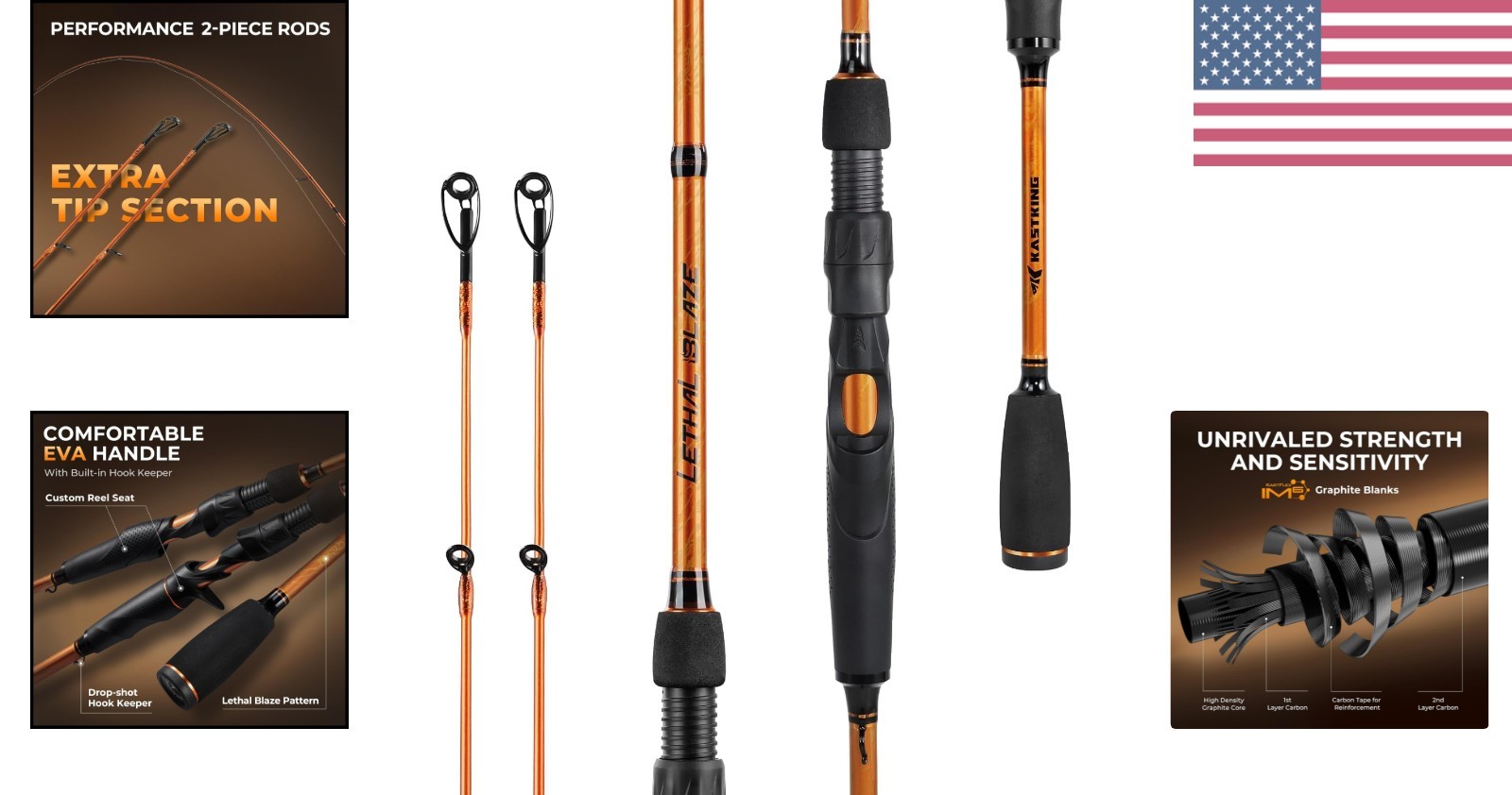 Lethal Blaze Twin-Tip Fishing Rods, IM6 Graphite Blanks Casting & Spinning Ro…